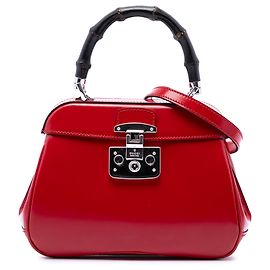 Borsa Gucci Red Mini Polished Calfskin Bamboo Lady Lock Top Handle Rosso