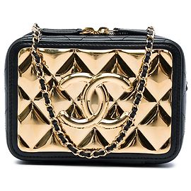 Chanel Mini CC Quilted Lambskin e Golden Plate Vanity Crossbody Nero Nero