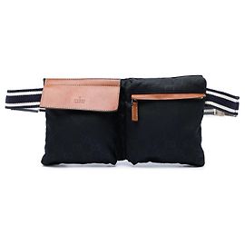 Gucci Black GG Nylon Web Double Pocket Belt Bag Black