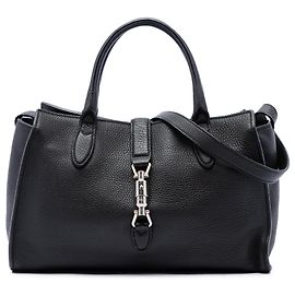 Gucci Bolsa Jackie Tote Pequena em Pele de Bezerro Grão Preto Preto