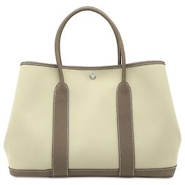Hermès White Toile and Negonda Garden Party 36 Blanc Autre Taupe