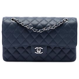 Chanel Blue Medium Classic Caviar Double Flap Azul Azul marino