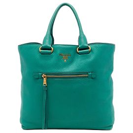 Sac cabas convertible Prada Blue Vitello Daino avec fermeture éclair frontale Bleu Turquoise