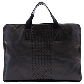 Bottega Veneta Black Intrecciato Trimmed Leather Soft Briefcase Black