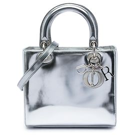 Dior Silver Medium Metallic Patent Lady Dior Prata