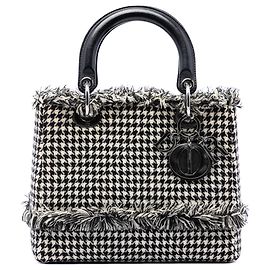Dior Black Medium Tweed Fringe Houndstooth Lady Dior Negro