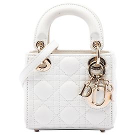 Dior White Micro Lambskin Cannage Lady Dior Weiß Aus weiß
