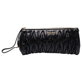 Miu Miu Black Matelasse Nappa Lux Wristlet Clutch Black