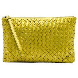 Bottega Veneta Yellow Metallic Leather Intrecciato Clutch Other Yellow
