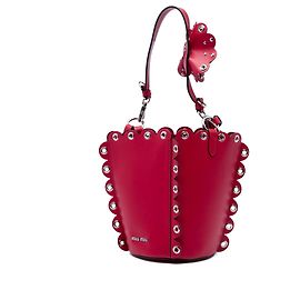 Borsa secchiello Miu Miu in pelle di vitello rossa con bordi festonati e occhielli Rosso