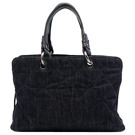Chanel Timeless Tote aus schwarzem gestepptem Denim mit CC Schwarz