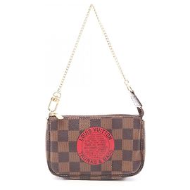 Louis Vuitton Mini Pochette Accessoires Damier Ebene T&B Handtasche Braun Rot Damier ebene