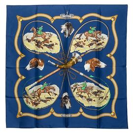 Hermès Lenço Hermes Carre 90 LE LAISSER COURRE Azul