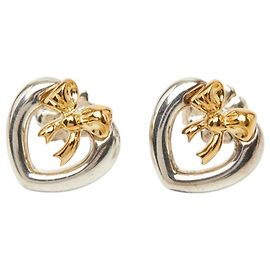 Autre Marque Pendientes de botón Tiffany & Co. Heart Ribbon Plata Dorado