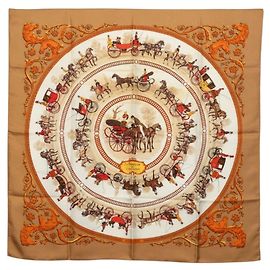 Hermès Lenço Hermes Carre 90 LA PROMENADE DE LONGCHAMPS Multicor Bege