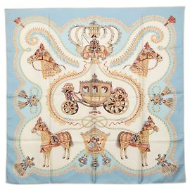 Hermès Hermes Carre 90 Paperoles Carriage and Nobleman Scarf Multicolore Blu chiaro
