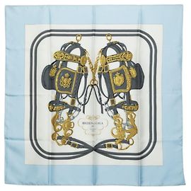 Hermès Carré 90 Brides de Gala Ceremonial Bridle Scarf Multicolore Blu chiaro