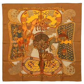Hermès Lenço Hermes Carre 90 ART des STEPPES Marrom
