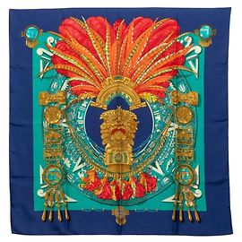 Hermès Lenço Hermes Carre 90 Mexique Azul Multicor