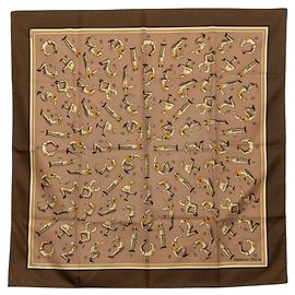 Hermès Hermes Carre 65 Omnibus et Voitures de Place Schal Braun Weiß