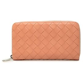 Bottega Veneta Intrecciato Round Zip Long Wallet Pink