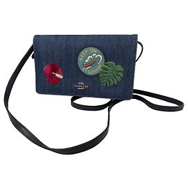 Bolso bandolera Coach de denim y cuero con parches Negro Azul