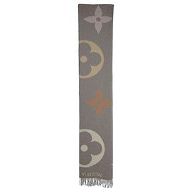 Cachecol Louis Vuitton Logo em lã cinza Cinza