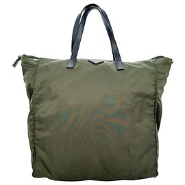 Saco Tote Prada Militare Vela em Nylon e Couro Saffiano em Nylon Olive Green Verde Verde oliva