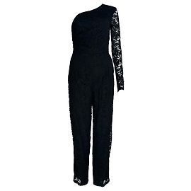 Emilio Pucci One-Shoulder Jumpsuit aus schwarzer Viskose mit Spitzenmuster Schwarz