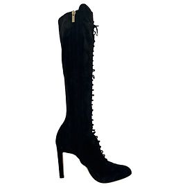 Jimmy Choo Desiree 100 Schnürstiefel aus schwarzem Wildleder Schwarz