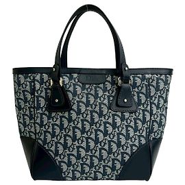 Borsa in pelle e tela Trotter Christian Dior Blu Blu navy