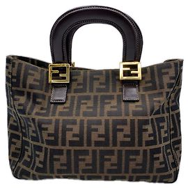 Sac cabas Fendi Zucca marron cuir et toile Marron