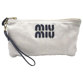 Miu Miu Baumwoll und Leinen Pouch Schwarz Weiß Schwarz Weiß