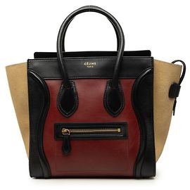 Céline Celine Luggage Micro Shopper Handbag Black Red Beige Dark red