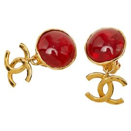 Pendientes vintage Chanel Coco Mark Gripoix 95P Roja Dorado