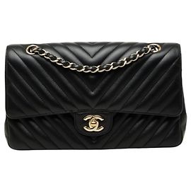 Sac à épaule Chanel Chevron V-Stitch Double Flap Noir