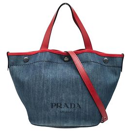 Sac cabas Prada en denim et cuir Rouge Bleu