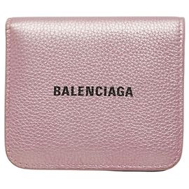 Balenciaga Metallic Pink Leather Bi-Fold Wallet Silvery