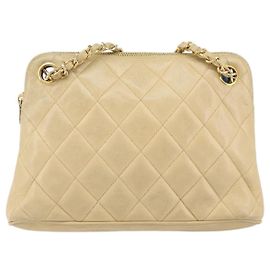 Chanel Vintage Chain Quilted Caviar Medium Beige
