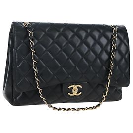 Chanel Classic Timeless Double Flap Quilted Caviar Maxi Preto