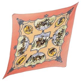 Hermès Hermes Carre 90 Seidentuch - Mughal Horses Design Pink Gelb