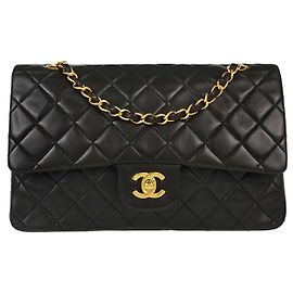 Chanel Vintage Classic Double Flap Quilted Lambskin Medium Preto
