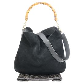 Gucci Vintage Bamboo Hobo Suede medium Preto