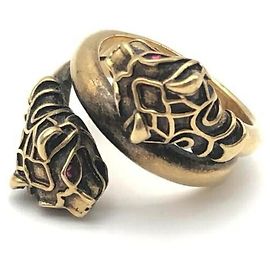 Gucci Tiger Head Colored Stone Ring Black Red Golden