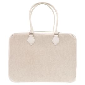 Hermès Borsa Hermes Plume 32 Courchevel Toile H Bianco
