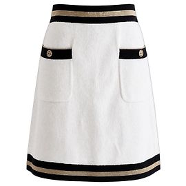 Chanel Minissaia branca de algodão com riscas douradas e pretas Preto Branco Dourado