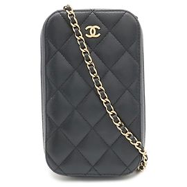 Bolsa de Ombro com Corrente Porta-Celular Chanel Matelassé Coco Mark Preto