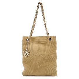 Saco Tote com corrente Chanel em camurça bege Bege