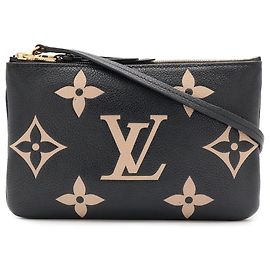 LOUIS VUITTON Monogram Empreinte Pochette Double Zip Shoulder Bag Schwarz Beige