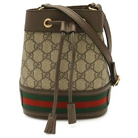 Bolsa Mini Bucket GUCCI Ophidia GG Supreme Marrom Vermelho Bege Verde